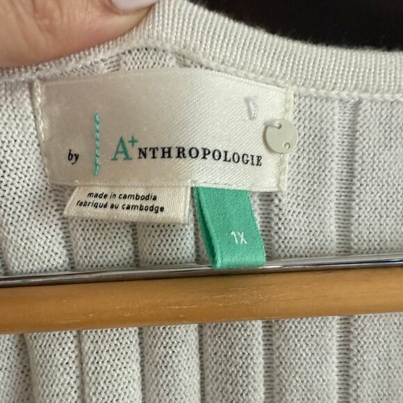 ANTHROPOLOGIE | Cream Karla Ribbed Dolman Sleeve Ribbed Boatneck Sweater Size 1X - Picture 6 of 6